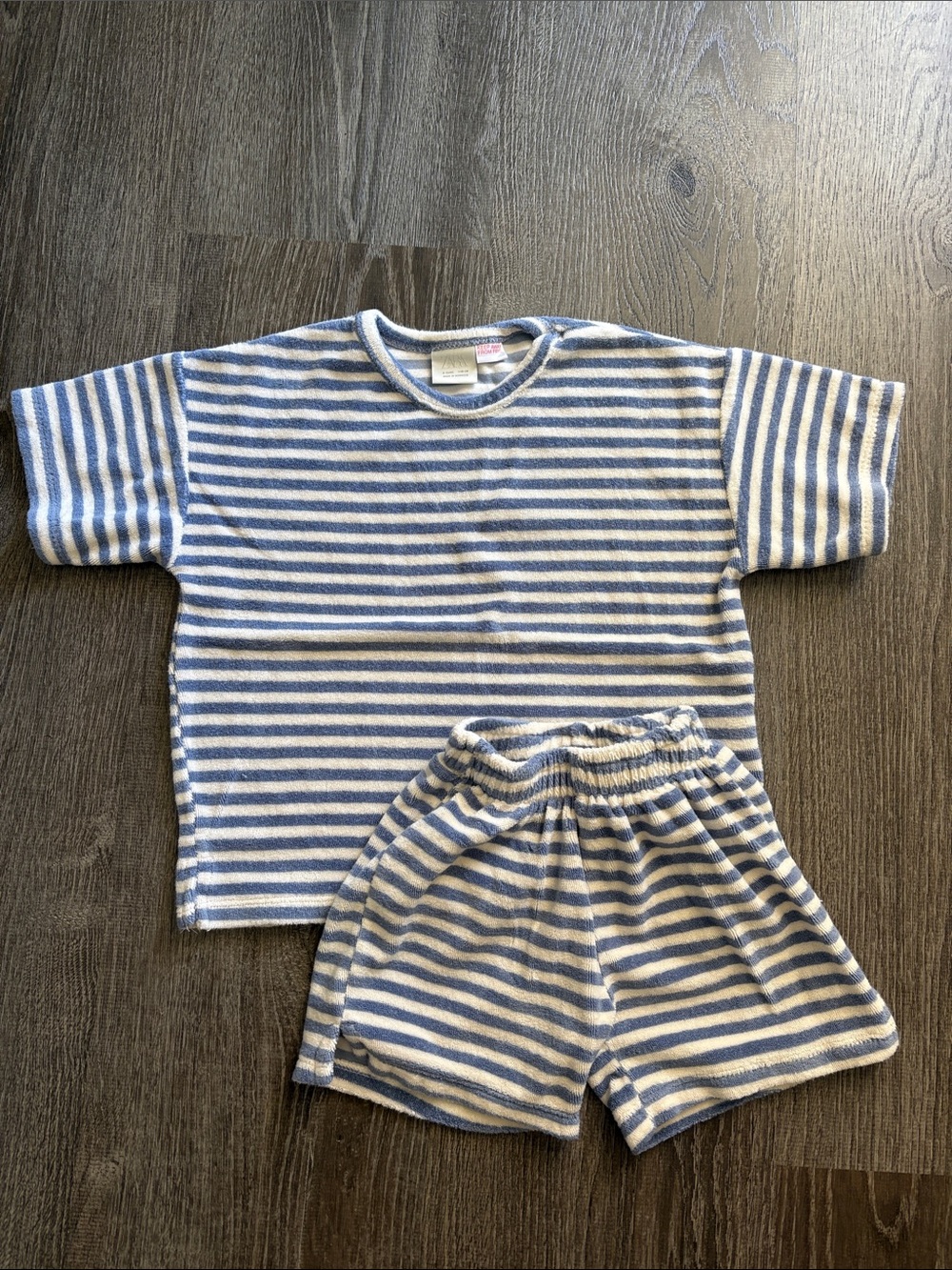 Zara Blue & White Striped Kids Terry Cloth Shirt and Bermuda Matching Set